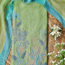 Noor Cascade – Mint Green Mulmul Chanderi Unstitched Sequin & Zari Embroidered Suit Set