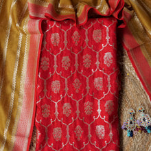 Scarlet Zari Muse – Red Banarasi Chanderi Unstitched Zari Woven Suit Set