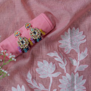 Peach Appliqué Haze – Peach Mulmul Cotton Unstitched Embroidered Suit Set