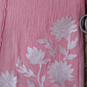 Peach Appliqué Haze – Peach Mulmul Cotton Unstitched Embroidered Suit Set