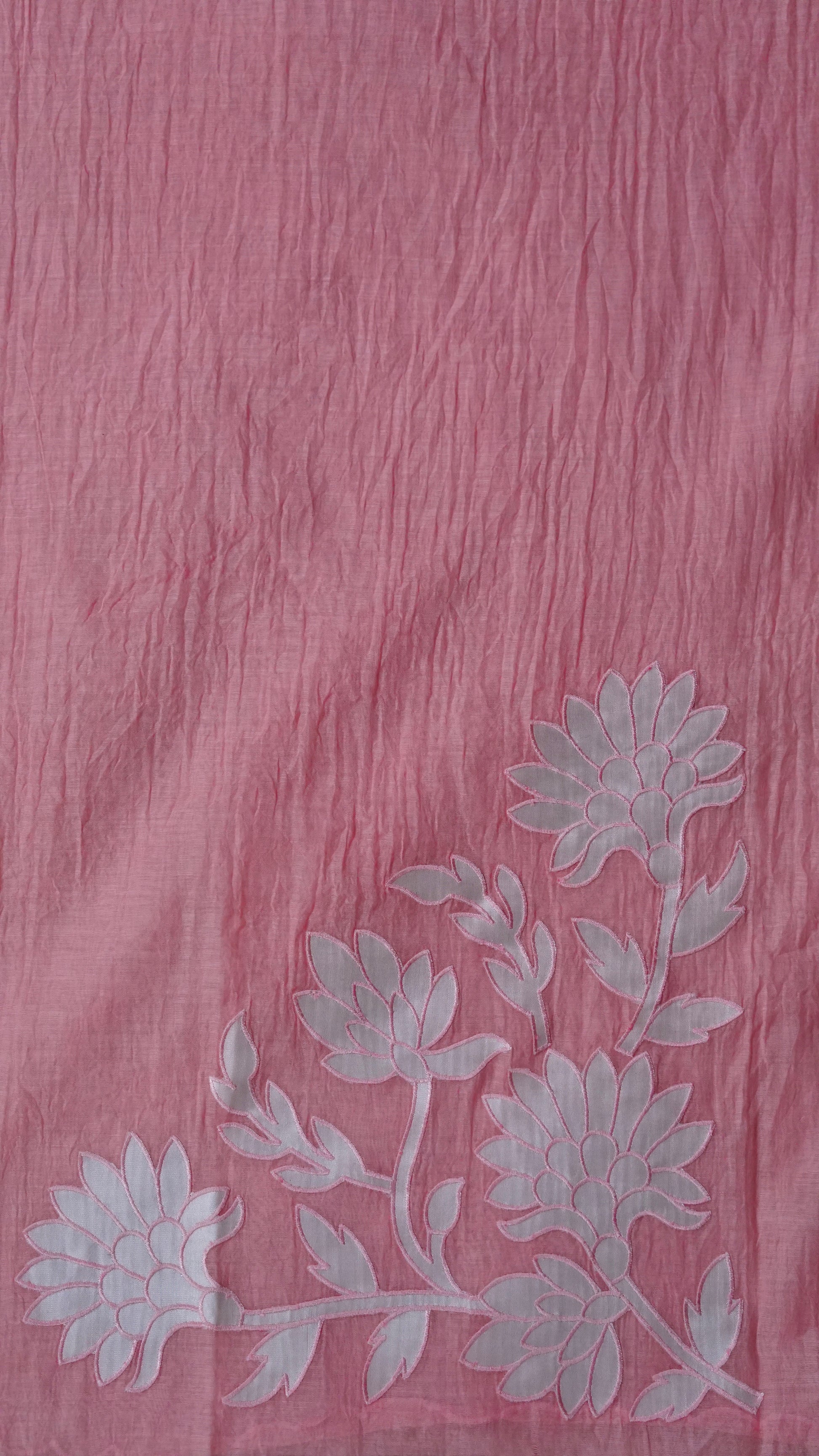 Peach Appliqué Haze – Peach Mulmul Cotton Unstitched Embroidered Suit Set