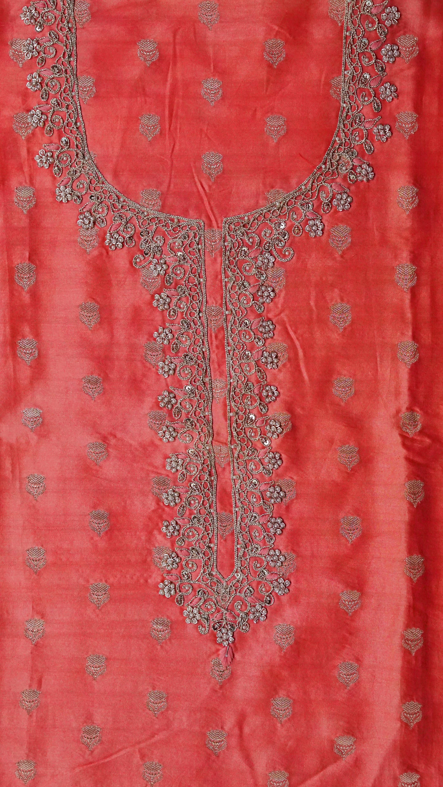 Amber Zari Drape – Orange Banarasi Chanderi Unstitched Zari & Gotta Patti Suit Set