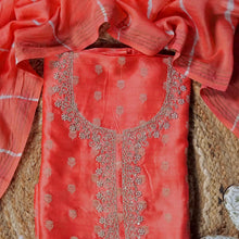 Amber Zari Drape – Orange Banarasi Chanderi Unstitched Zari & Gotta Patti Suit Set