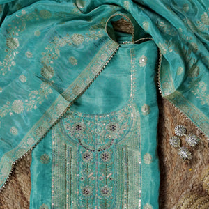Mint Zari Mirage – Mint Green Banarasi Tissue Unstitched Mirror & Zari Embroidered Suit Set