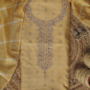 Kumudini – Yellow Banarasi Chanderi Unstitched Zari & Gotta Patti Embroidered Suit Set