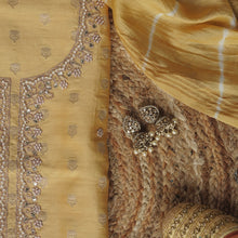 Kumudini – Yellow Banarasi Chanderi Unstitched Zari & Gotta Patti Embroidered Suit Set
