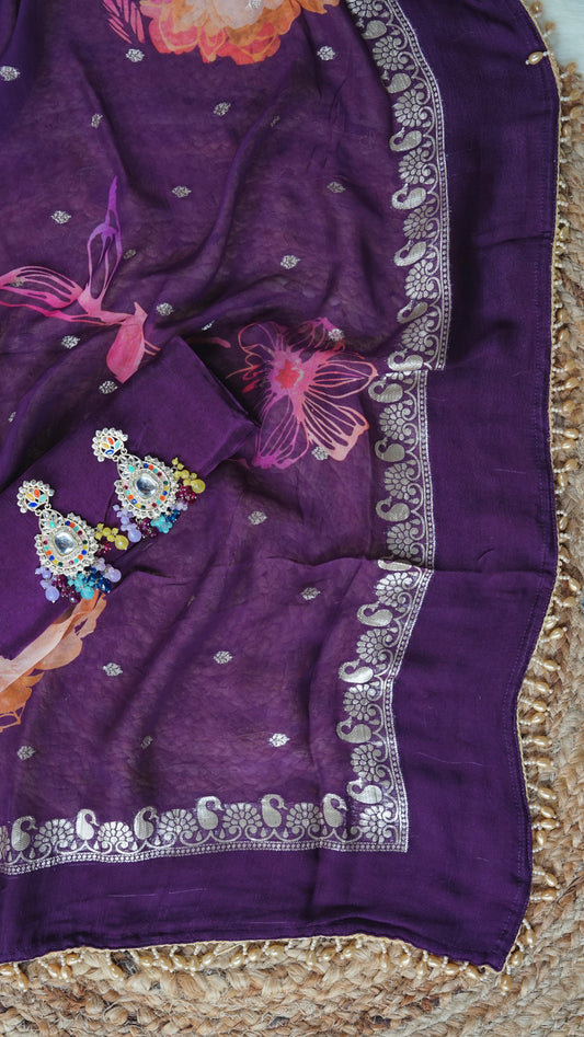 Ambeer Saaz – Purple Crepe Embroidered Party & Semi-Formal Suit Set