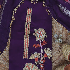 Ambeer Saaz – Purple Crepe Embroidered Party & Semi-Formal Suit Set
