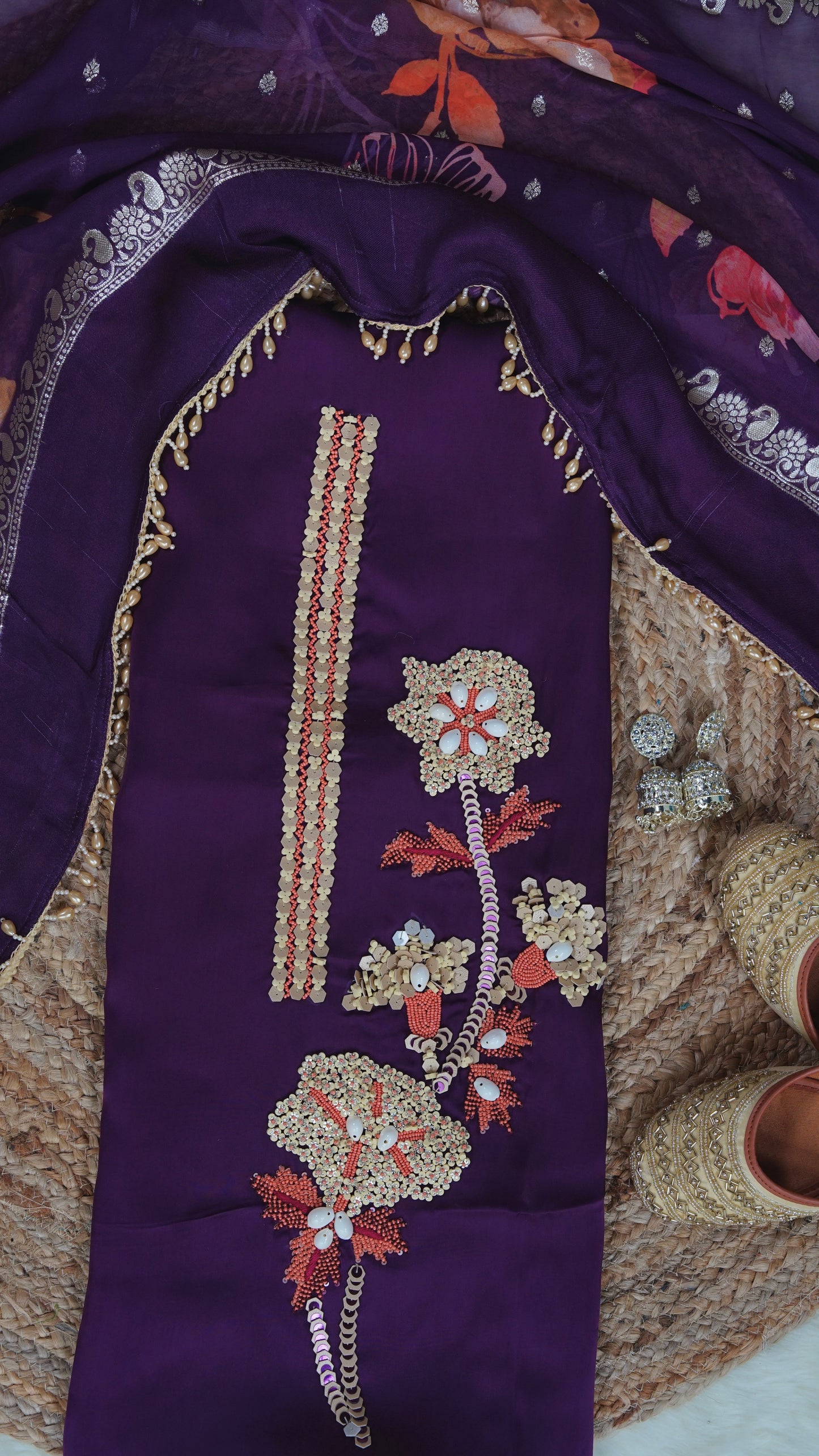 Ambeer Saaz – Purple Crepe Embroidered Party & Semi-Formal Suit Set