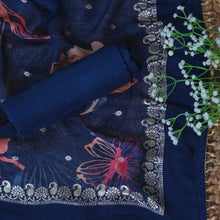 Nishka – Royal Blue Crepe Unstitched Wood Sequin & Pearl Embroidered Suit Set
