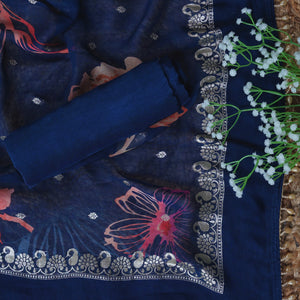 Nishka – Royal Blue Crepe Unstitched Wood Sequin & Pearl Embroidered Suit Set