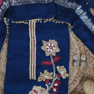 Nishka – Royal Blue Crepe Unstitched Wood Sequin & Pearl Embroidered Suit Set