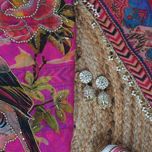 Anvika – Pink Organza Unstitched Kundan & Pearl Embellished Printed Suit Set