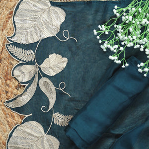 Taarini – Teal Green Crepe Unstitched Pearl, Sequin & Zari Embroidered Suit Set