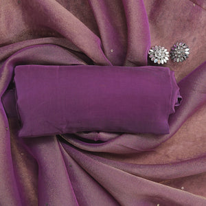 Anvitha – Purple Tissue Fabric Unstitched Resham & Pearl Embroidered Suit Set