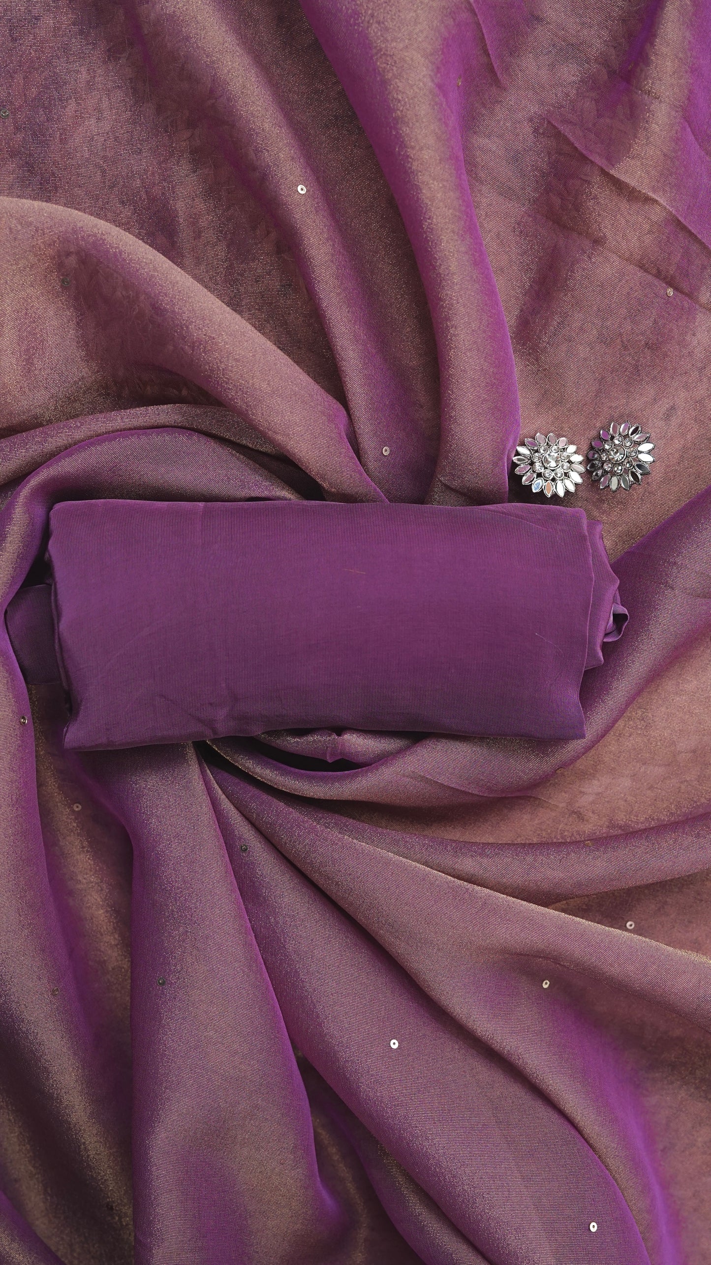 Anvitha – Purple Tissue Fabric Unstitched Resham & Pearl Embroidered Suit Set