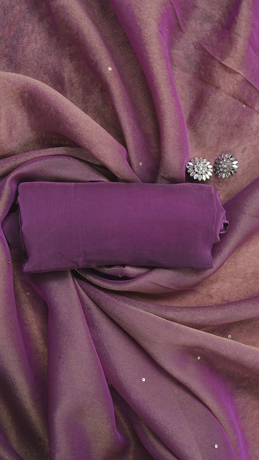 Anvitha – Purple Tissue Fabric Unstitched Resham & Pearl Embroidered Suit Set