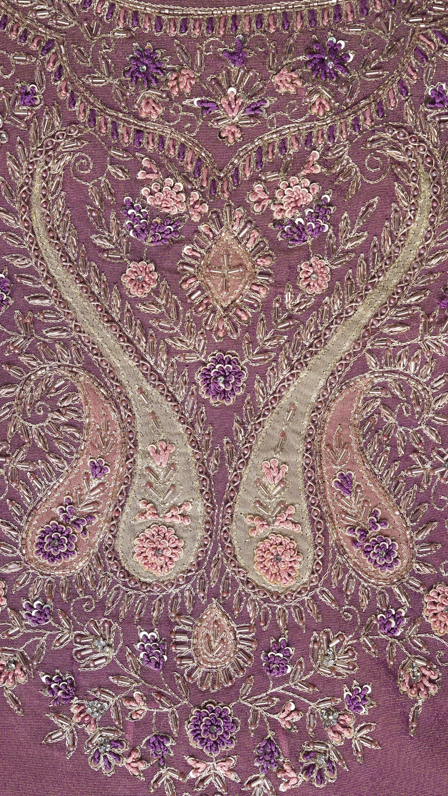 Anvitha – Purple Tissue Fabric Unstitched Resham & Pearl Embroidered Suit Set