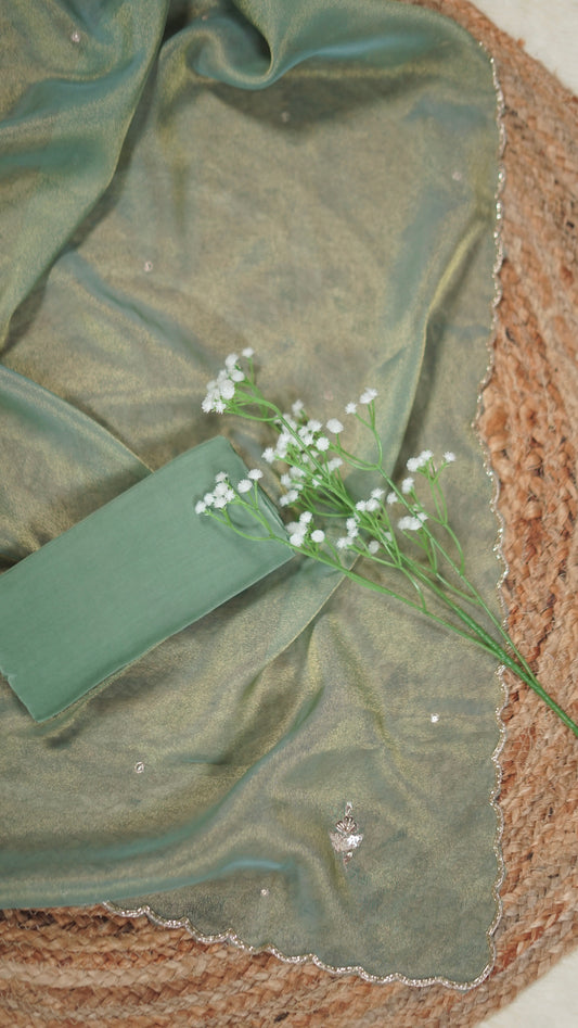 Zarreen Gul – Green Tissue Embroidered Party Suit Set