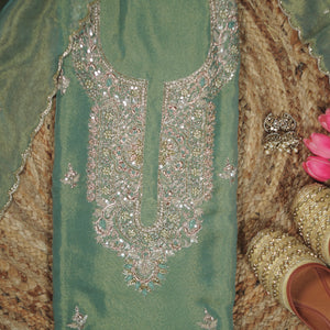 Zarreen Gul – Green Tissue Embroidered Party Suit Set