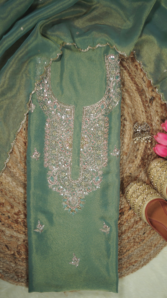 Zarreen Gul – Green Tissue Embroidered Party Suit Set