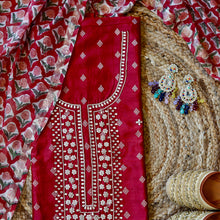 Rangrez – Red Banarasi Chanderi Unstitched Zari Weave Suit Set