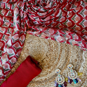 Rangrez – Red Banarasi Chanderi Unstitched Zari Weave Suit Set