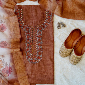 Chameli – Cream Kota Tissue Unstitched Zari Weave Suit Set