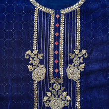 Rajvilaas – Royal Blue Chinon Unstitched Hand Embroidered Party Suit Set