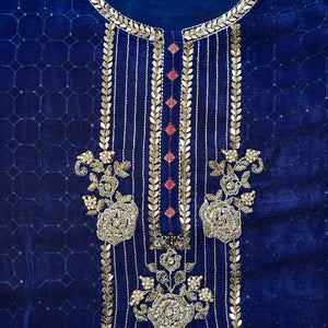 Rajvilaas – Royal Blue Chinon Unstitched Hand Embroidered Party Suit Set
