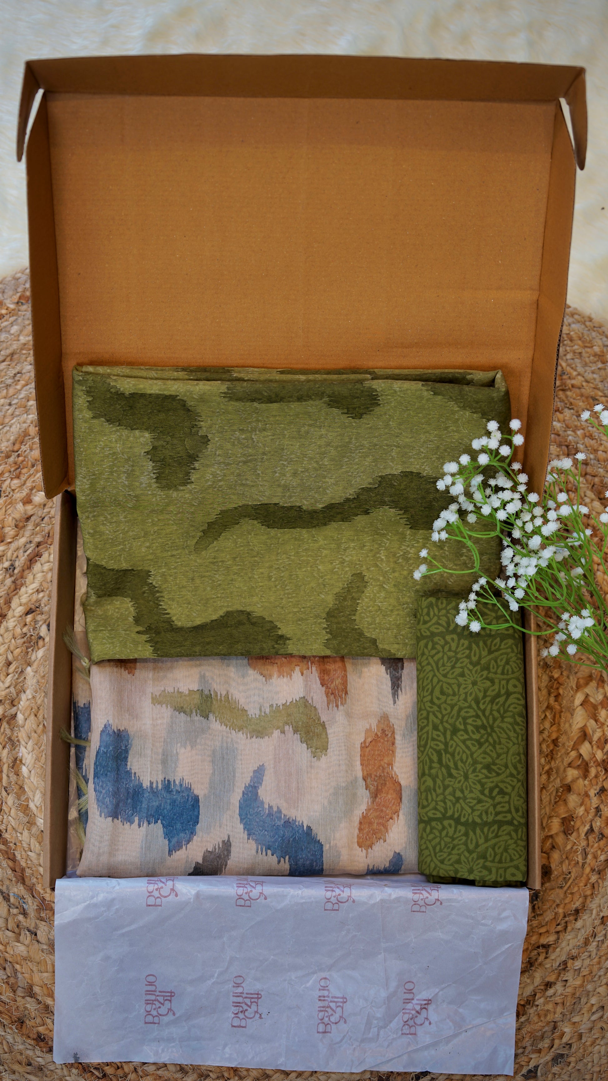 Shabnami – Green Chanderi Unstitched Marble Print Suit Set