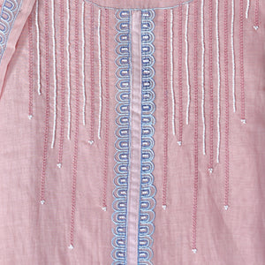 Peach Pearl Whim – Peach Mulmul Chanderi Unstitched Thread & Appliqué Embroidered Suit Set