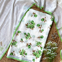 Gulbahaar – White Linen Unstitched Floral Suit Set in Green & Brown