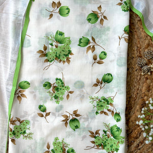 Gulbahaar – White Linen Unstitched Floral Suit Set in Green & Brown