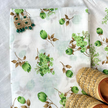 Gulbahaar – White Linen Unstitched Floral Suit Set in Green & Brown