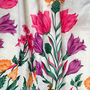 Phoolvika – White Linen Unstitched Floral Suit Set with Multicolor Print