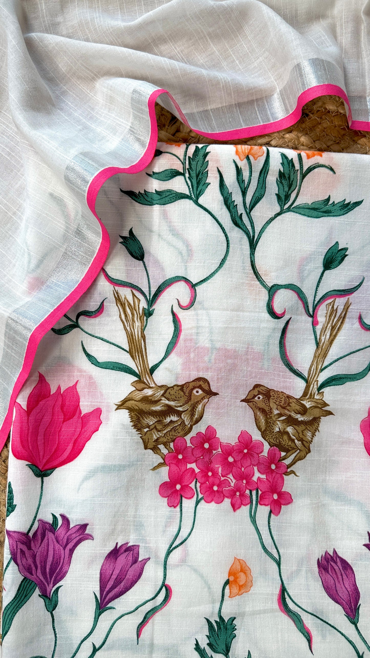 Phoolvika – White Linen Unstitched Floral Suit Set with Multicolor Print