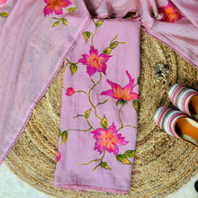 Meher – Pink Mulmul Chanderi Unstitched Handpaint & Pitta Work Embroidered Suit Set