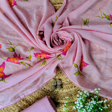 Meher – Pink Mulmul Chanderi Unstitched Handpaint & Pitta Work Embroidered Suit Set