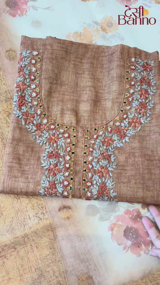Chameli – Cream Kota Tissue Unstitched Zari Weave Suit Set